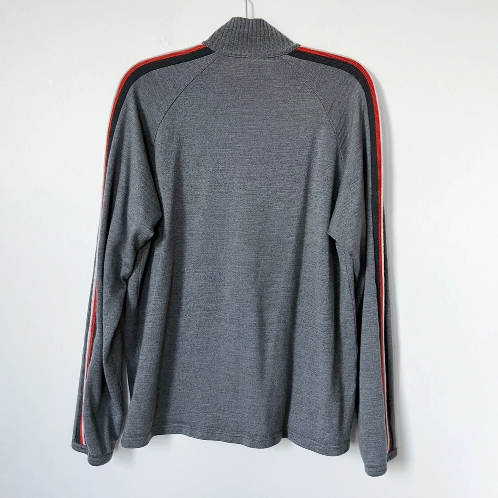 Icebreaker Sport 320 Merino Wool 1/4 Zip Sweater Mens Large Gray Orange Stripe
